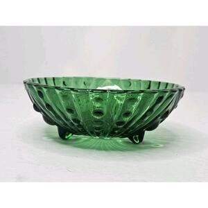 Vintage Anchor Hocking Bubble Dot Burple Forest Green Glass Footed Bowl 4.5"